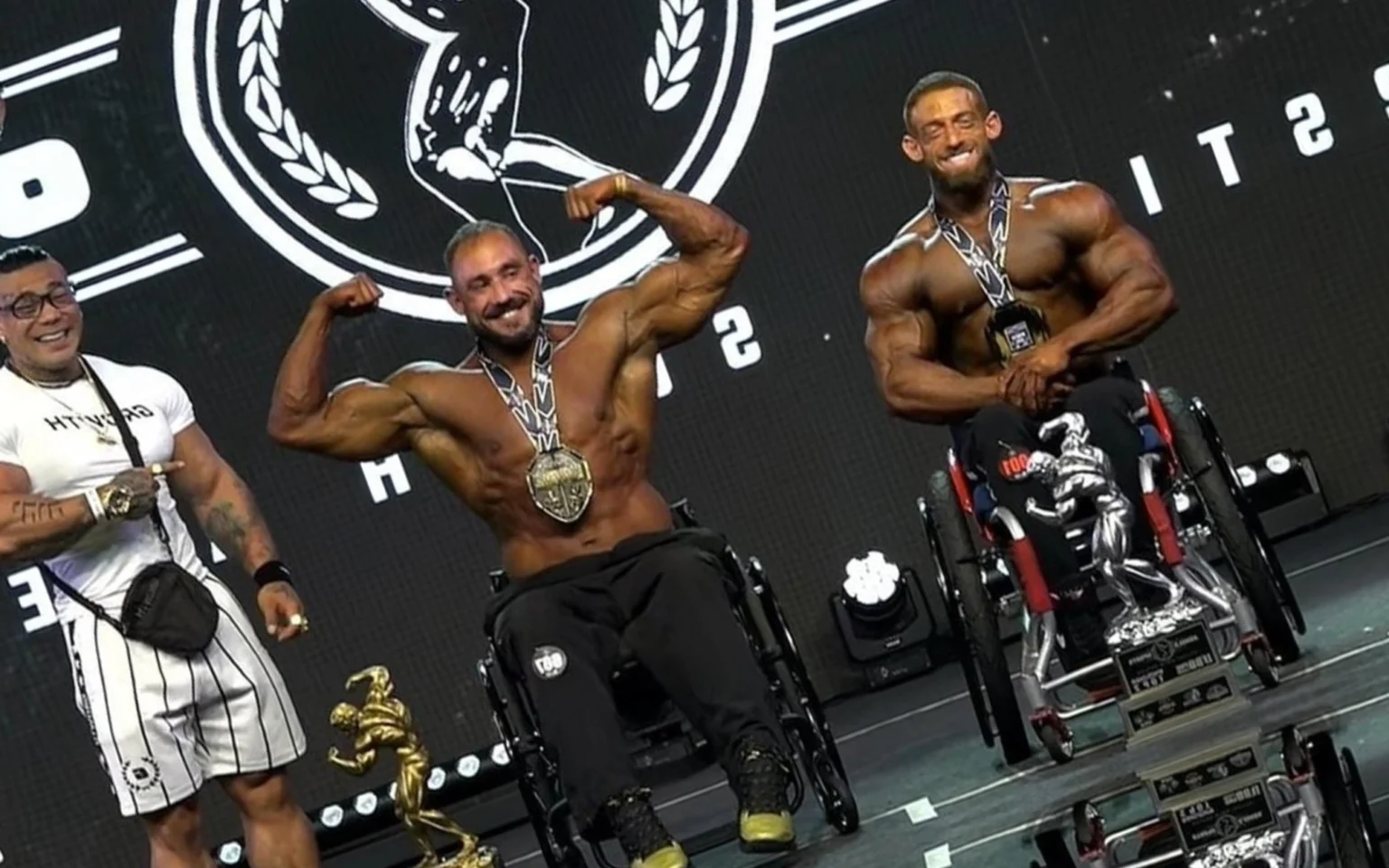 Arnold Brasil: Gorila Albino é superado por fisiculturista francês na categoria Wheelchair Pro Fisicultursta francês superou o brasileiro (Foto: Reprodução/ Musclecontest International/Youtube)