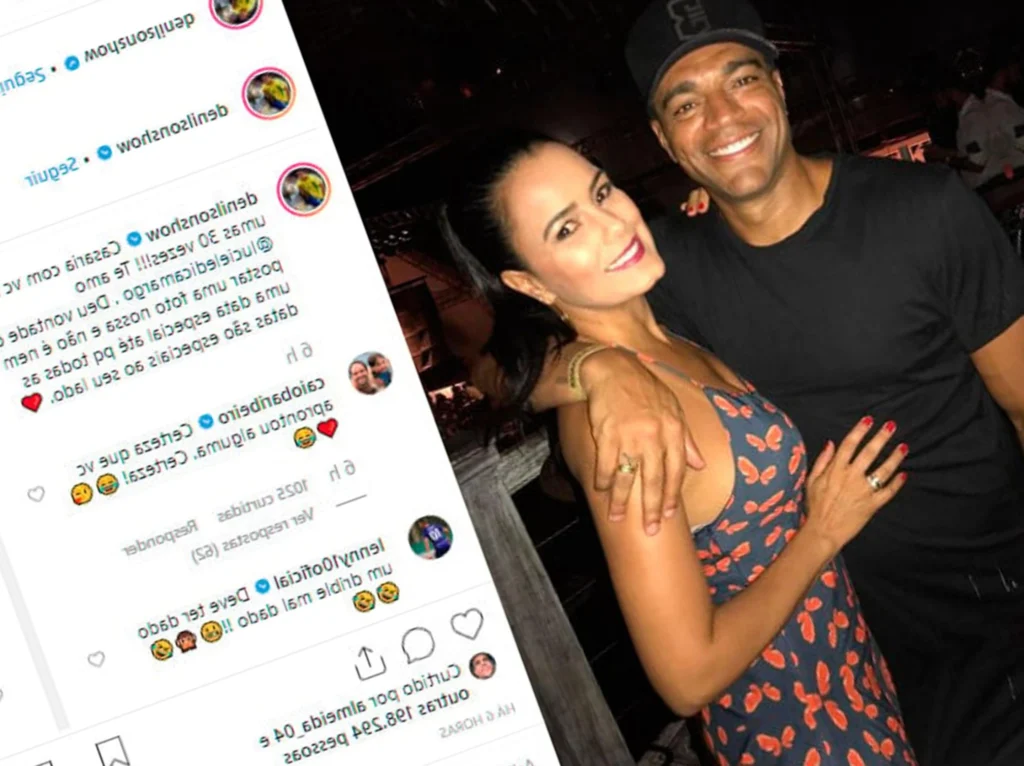 Denilson se declara para esposa e Caio Ribeiro brinca: ‘Aprontou’ Publicação de Denilson para Luciele di Camargo (Foto: Divulgação/Instagram)