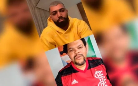 Gabigol e Babu se conhecem por live e atacante presenteia ator com camisa do Flamengo Gabigol e Babu durante a live no Instagram (Foto: Reprodução/Instagram)