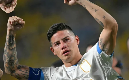 James Rodríguez se emociona com Colômbia na final da Copa América: ’13 anos sonhando com isso’ (Foto: Chandan Khanna / AFP)