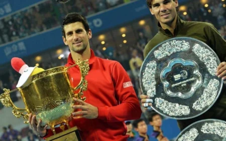 Nadal e Djokovic podem se enfrentar cedo nas Olimpíadas Nadal e Djokovic tem rivalidade com mais confrontos diretos na história (Foto: Mark Ralston/AFP)