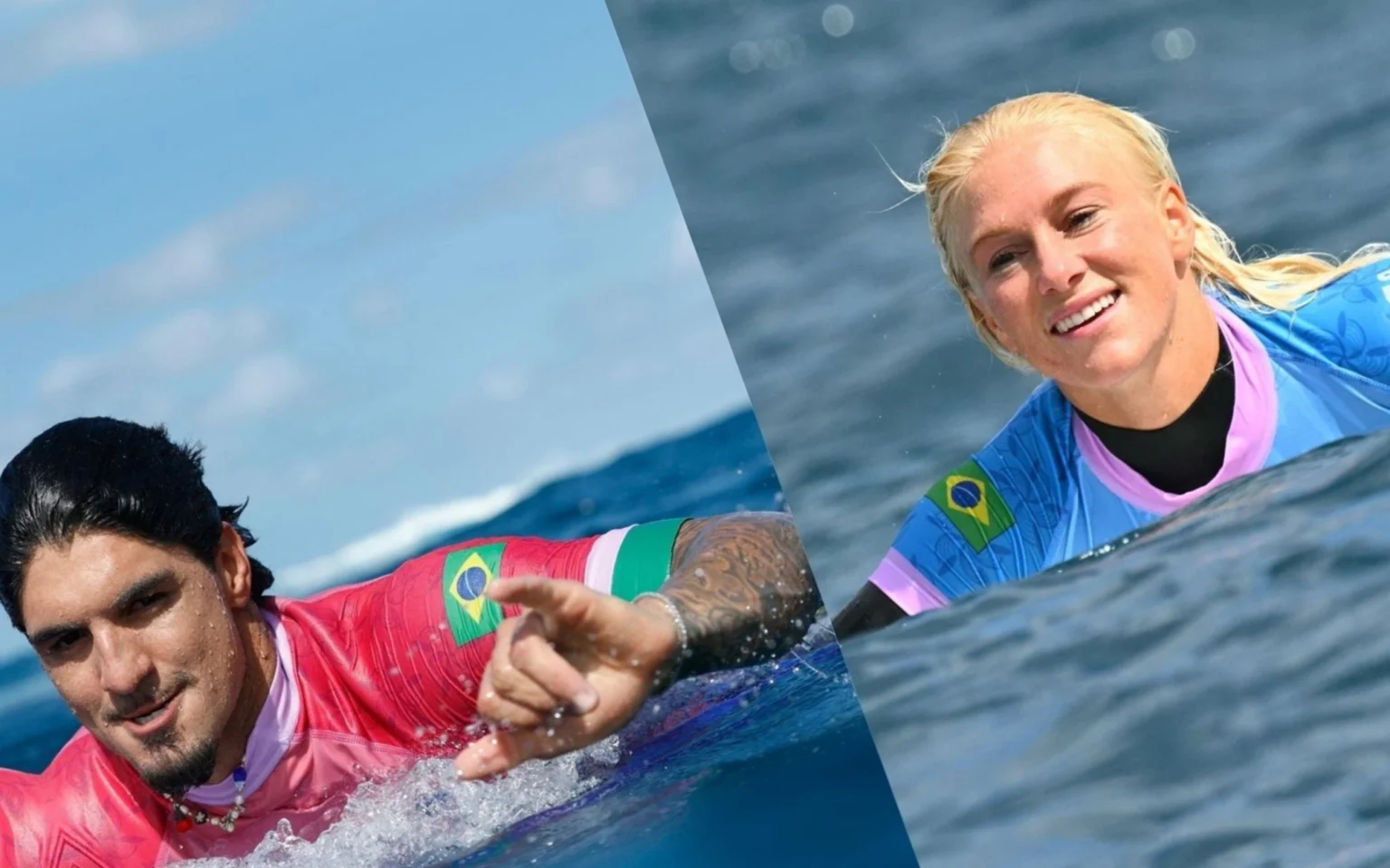 Olimpíadas: histórico de Medina e Tati contra rivais dá otimismo de medalha ao Brasil; veja os números Tatiana Weston-Webb e Gabriel Medina nas águas de Teahupo'o (Foto: AFP)