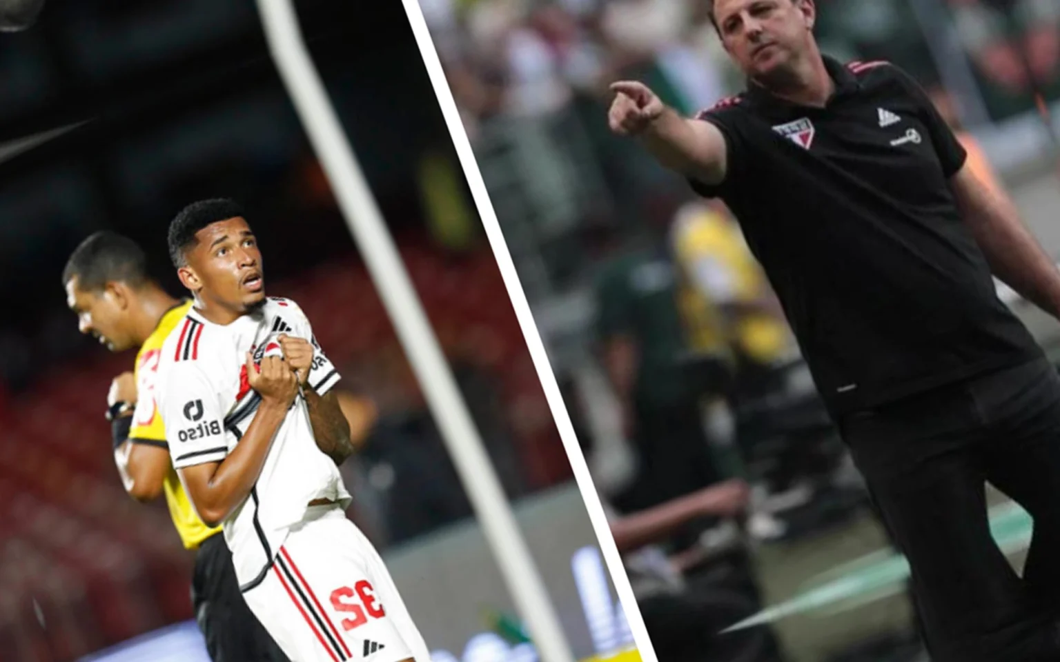 Torcedores do São Paulo ‘dão razão’ a Rogério Ceni após atuação de Marcos Paulo contra o Bragantino: ‘Displicente’ Desentendimento entre Rogério Ceni e Marcos Paulo marcou início de temporada do São Paulo (Fotos: Rubens Chiri/São Paulo e Paulo Pinto/saopaulofc.net)